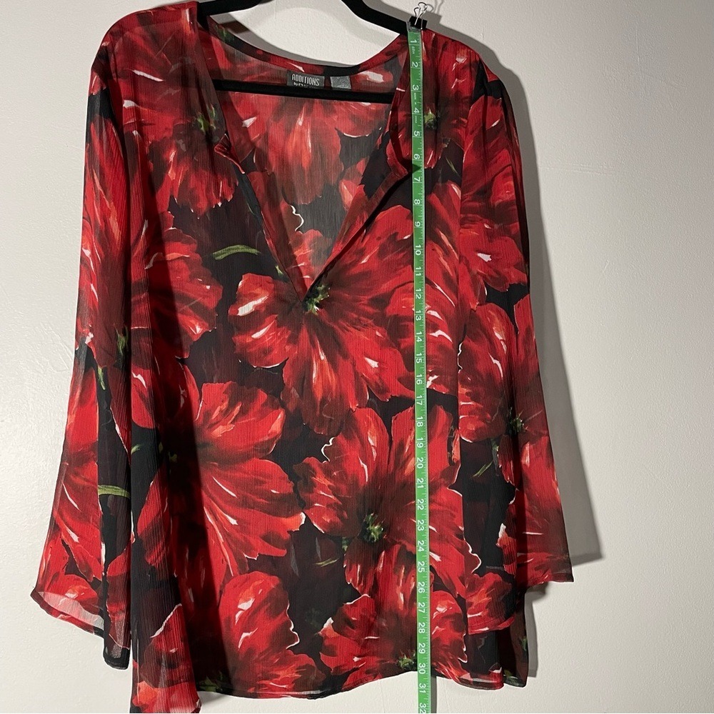 Additions by Chicos Floral Sheer Deep V Neck Long Sleeve Blouse Top Size 3‎ - Picture 10 of 10